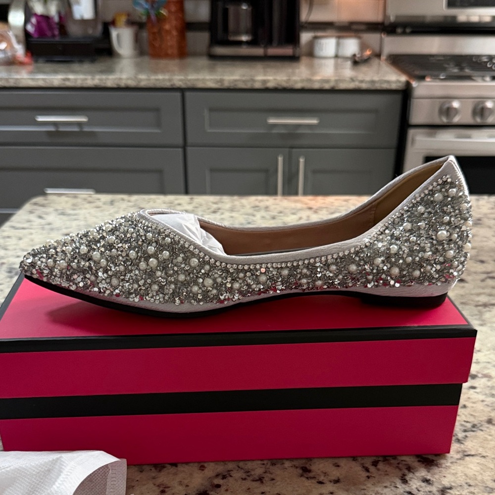 Elegant White and Silver Embellished Women's Flats